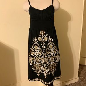 INC Gold & White Embroidered Black Dress